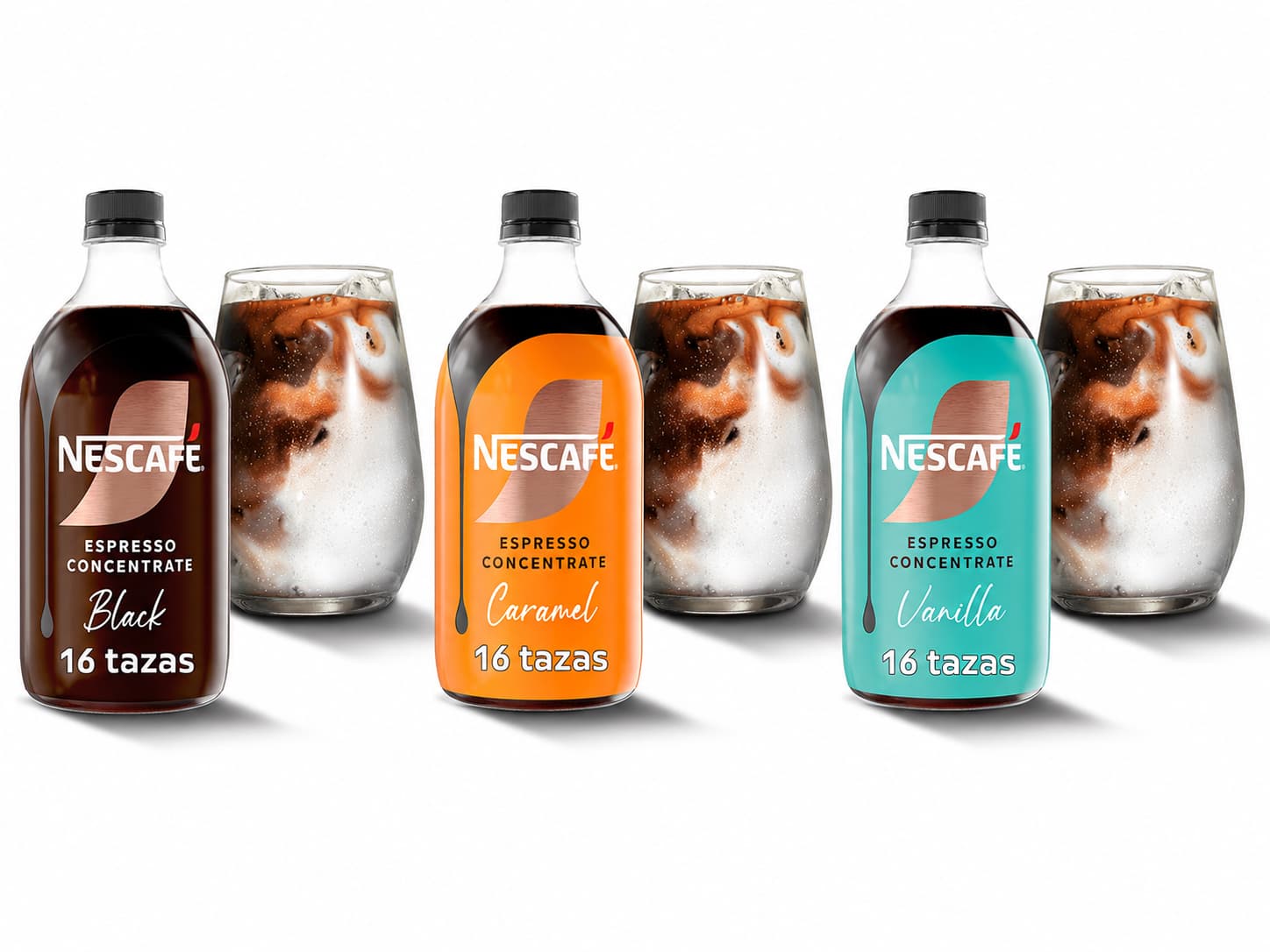 NESCAFÉ Espresso Concentrate 500 ml – 3 sabores: Black, Vainilla y Caramelo – Café concentrado para preparar frío o con leche