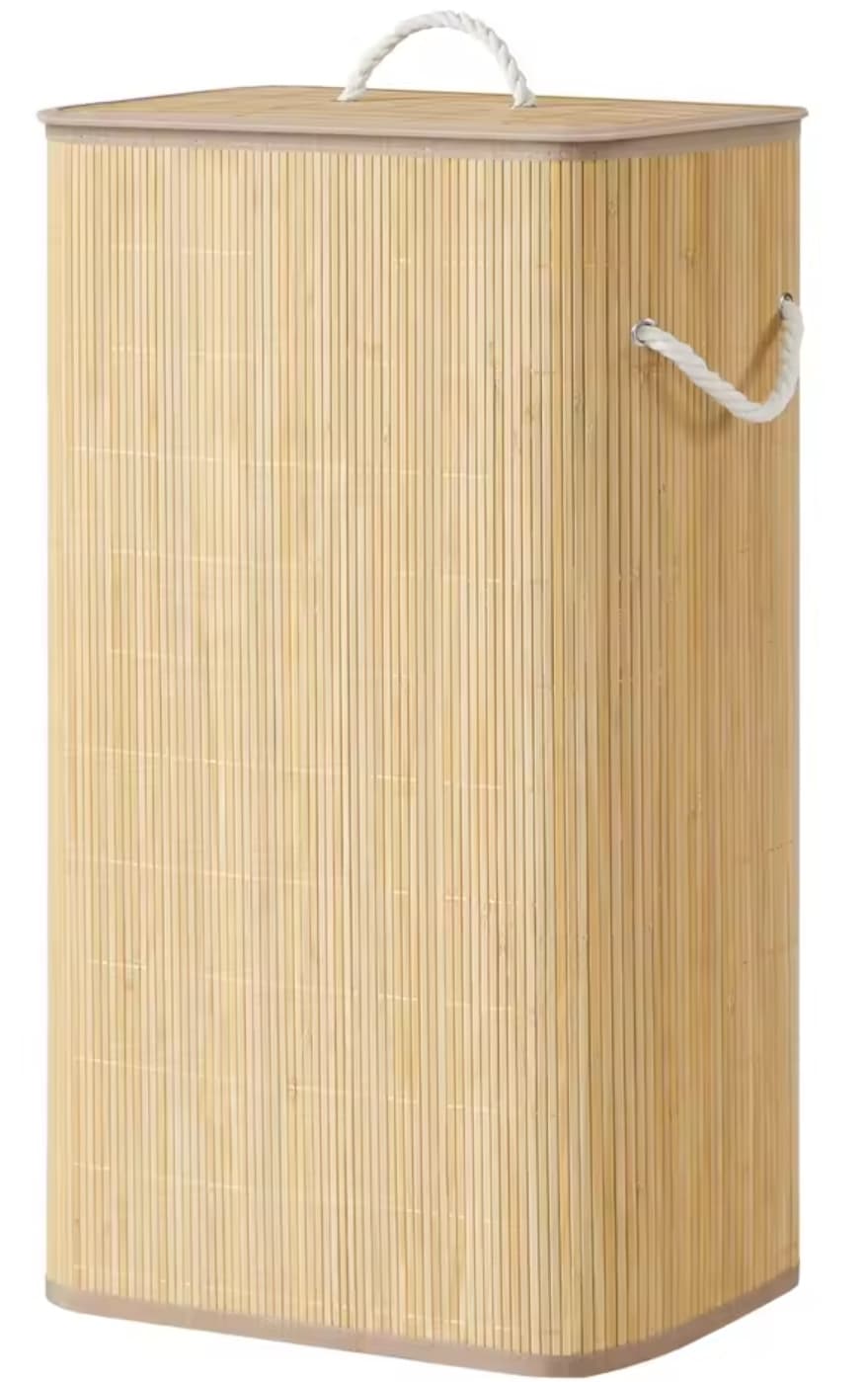 SONGMICS Cesto para Ropa con Tapa, 90 L, Recogedor de Ropa de Bambú, Rectangular, Caja para Ropa con Asas, Plegable, Bolsa de Ropa Extraíble