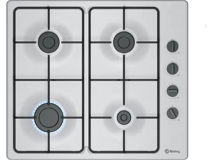 Placa de gas - Balay 3ETX464BB, 4 zonas, 26 cn Zona grande, Gas butano, 58 cm, Acero