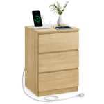 VASAGLE KAILYN Colección - Mesita de Noche con 3 cajones, 2 tomas AC y 2 puertos USB