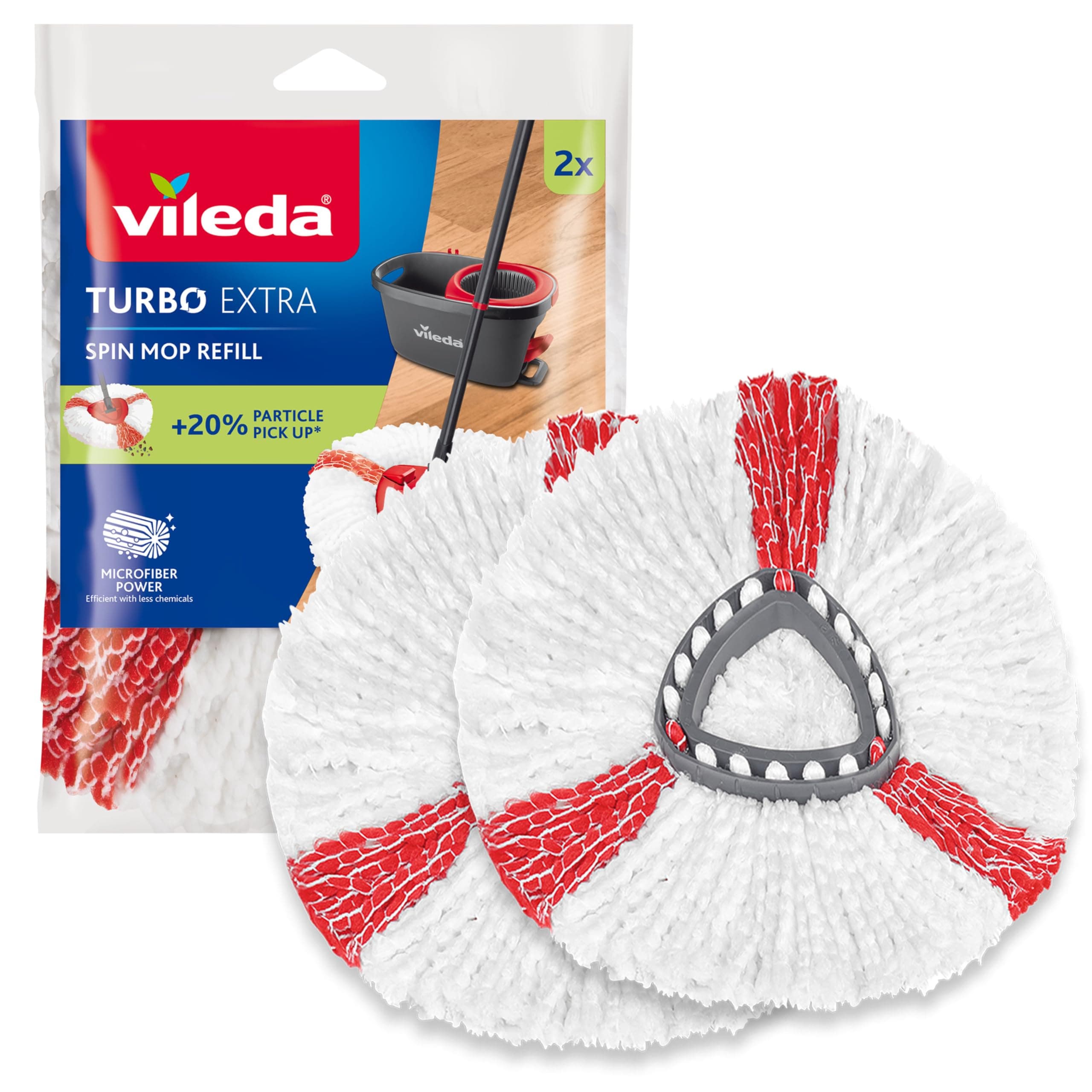 Vileda Turbo Recambio Original para Fregona, Pack de 2, Suelos Duros