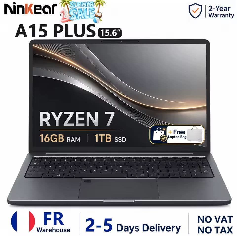 Portátil Ninkear A15 Plus 15,6" FHD IPS Ryzen 7 5825U, 16GB RAM, 1TB SSD, WiFi 6, Teclado Retroiluminado, Windows 11