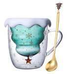 Dulce taza de Navidad, taza de cristal de doble pared con tapa y cuchara,