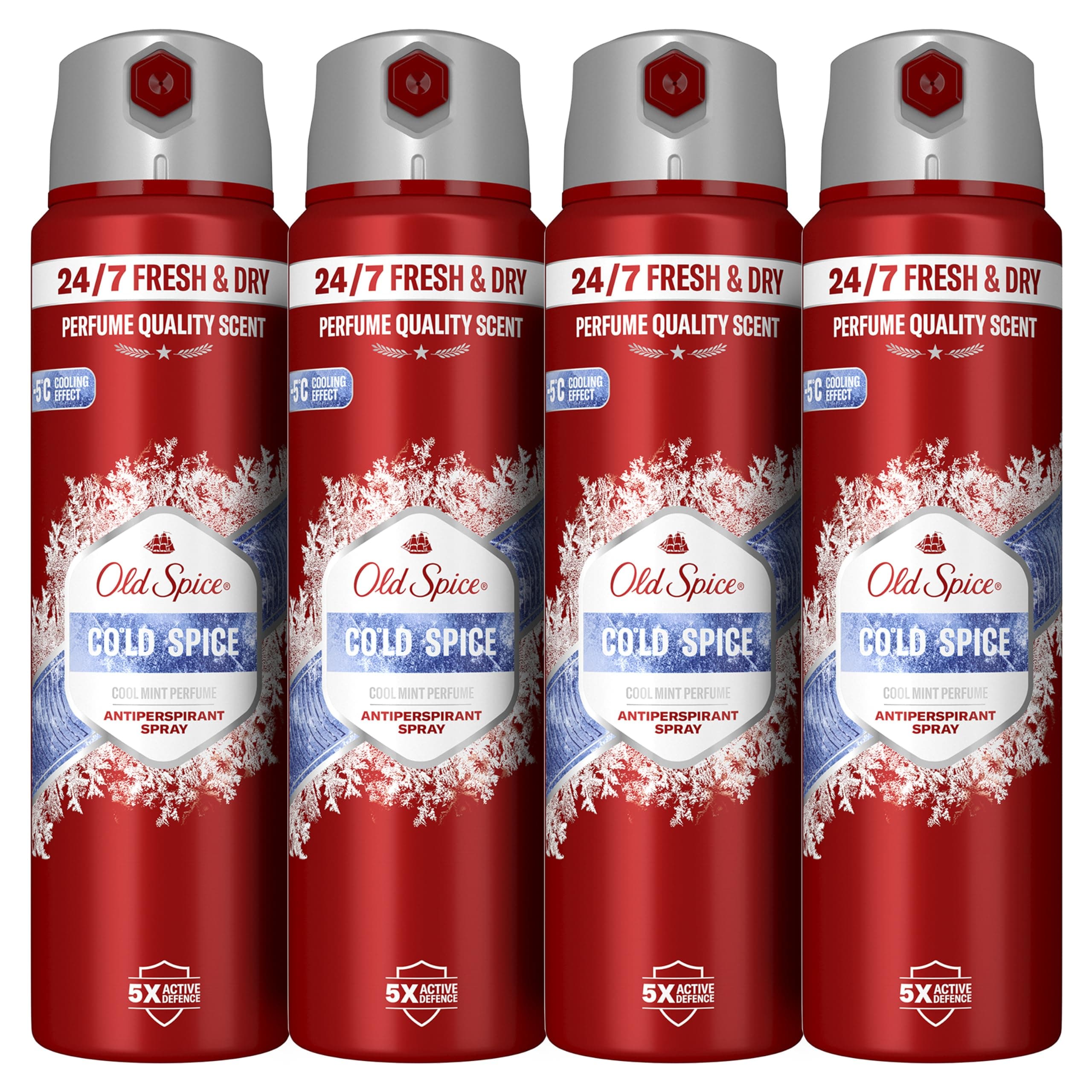 Pack 4 Desodorante Old Spice Cold Spice Spray 150ml (Antitranspirante 24h, frescura -5 °C, menta fresca, antimanchas, en Amazon España)