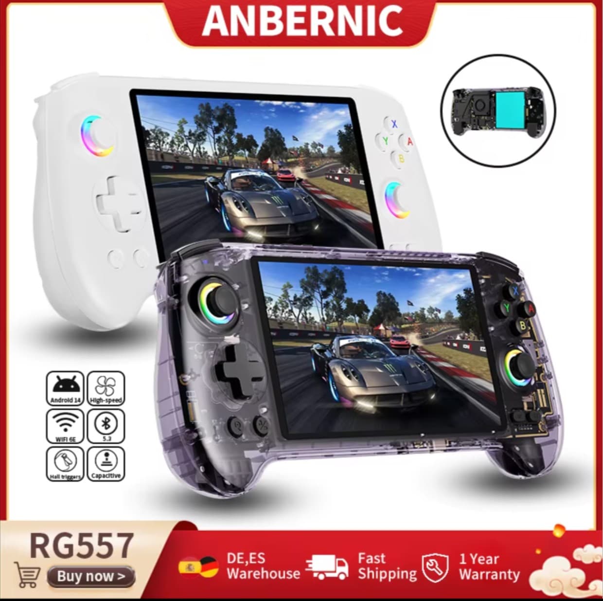 Consola de Juegos Portátil Anbernic RG557, Pantalla AMOLED de 5.48''