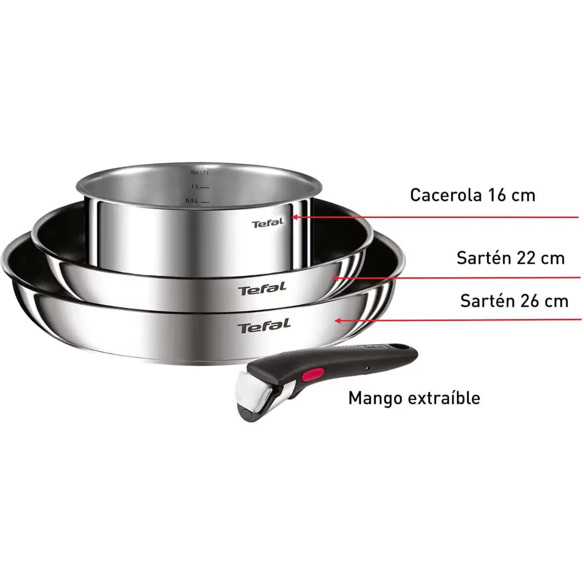 Conjunto de 4 piezas Ingenio Cook Eat Tefal con Mango Extraíble por 35.93€