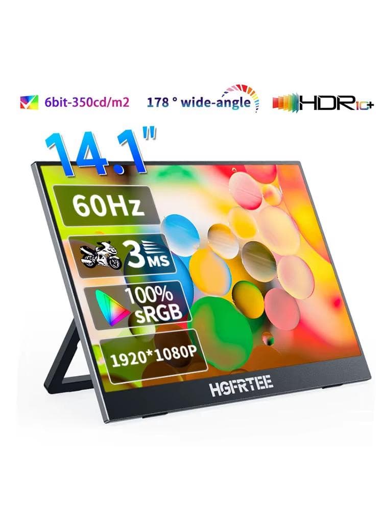 Monitor portátil de 14,1 pulgadas 1080P IPS 100%SRGB pantalla portátil para juegos con soporte para ordenador portátil PS5/4 Switch Xbox