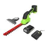 Greenworks G24SHTK2 2/1 Cortasetos con Batería 24 V y cargador - Cuchillas para Setos 20 cm que corta Tallos y Ramas de hasta 8 mm