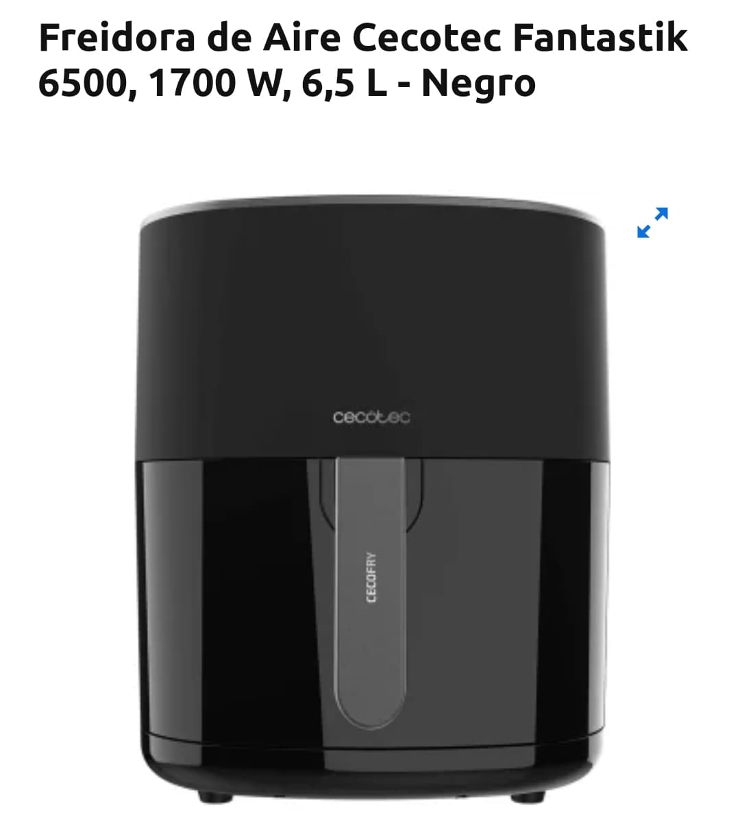 Freidoras Freidora de Aire Cecotec Fantastik 6500, 1700 W, 6,5 L - Negro