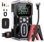 Arrancador de Batería Coche 8000A, Compresor de Aire 150PSI, 26800mAh (Gasolina o 10L Diésel), 12V Jump Starter 400-Lumen LED