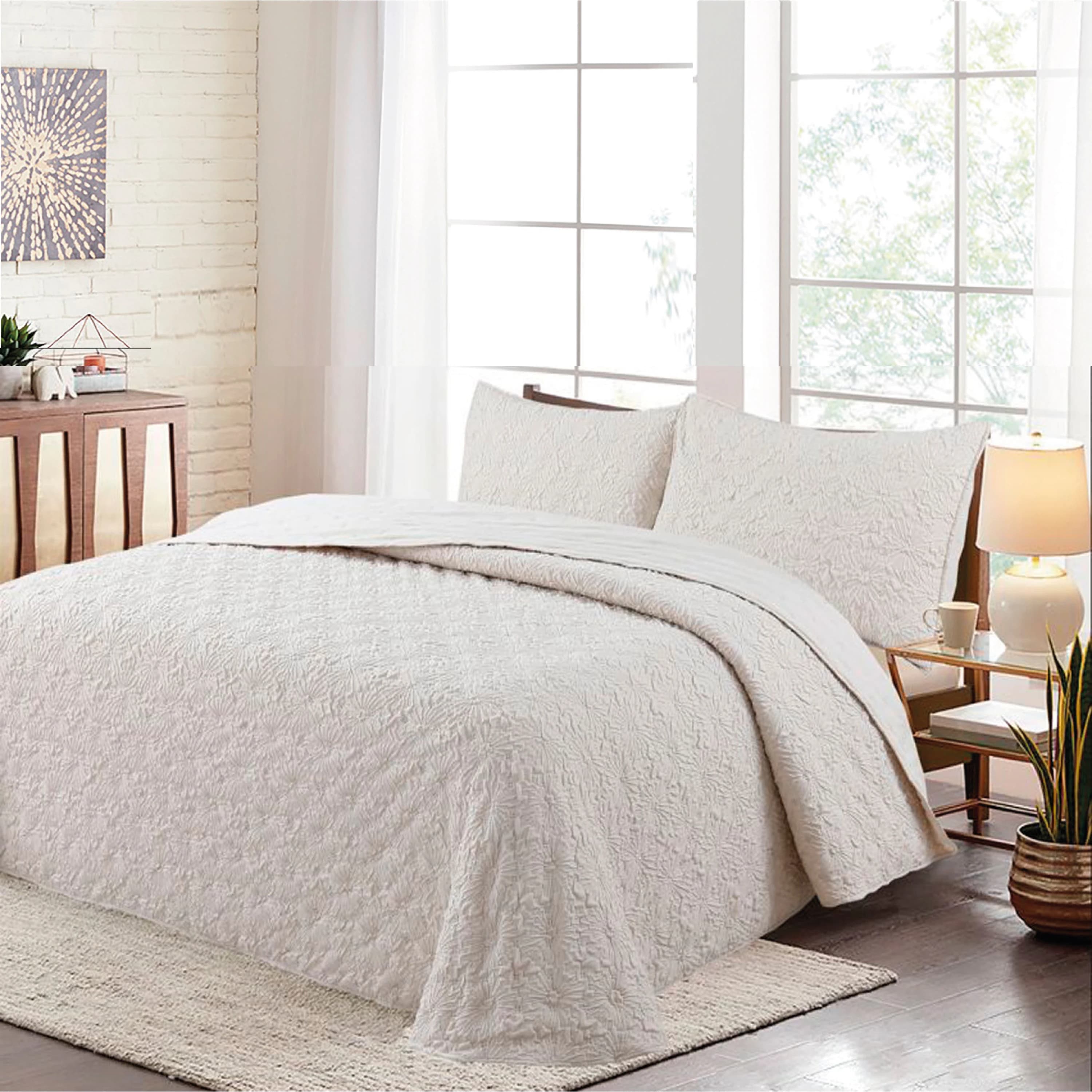 Vivid Torral - Colcha Bouti Verano Nenúfar Beige Supersuave Deluxe + Fundas de Cojines Poliéster