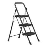 Escalera plegable Amazon Basics de 3 peldaños, acero, pies antideslizantes y carga máxima de 150 kg