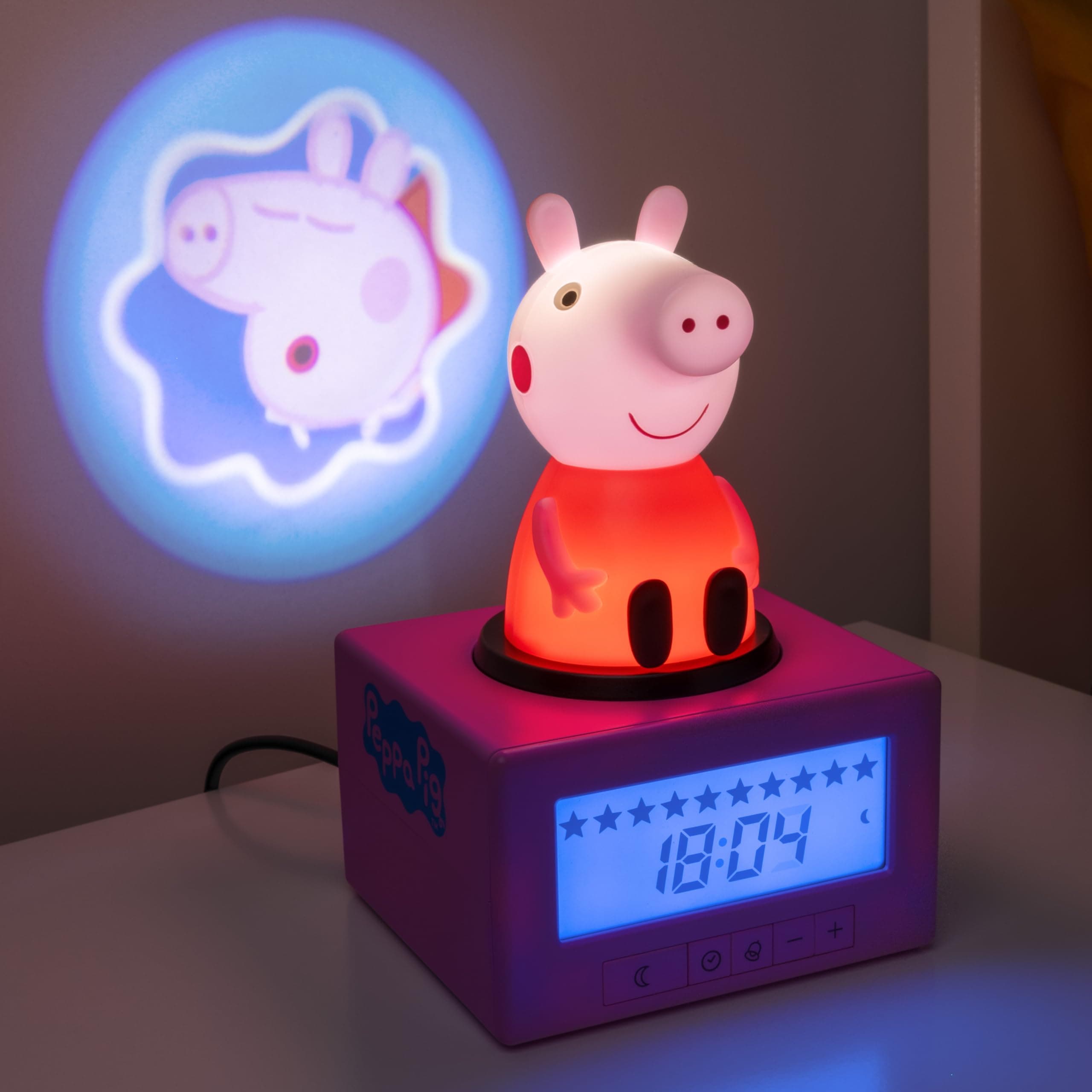 Paladone - Reloj Despertador Peppa Pig producto oficial con Luz Nocturna, Sintonía y Alimentación USB