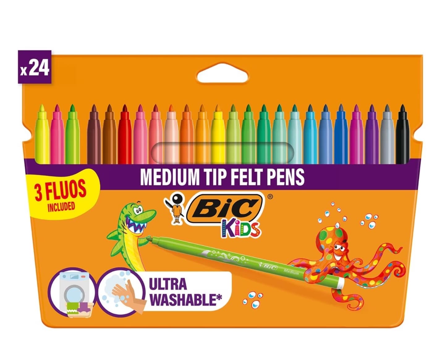Pack 18+6 rotuladores de colores lavables para niños kids Kid couleur BIC