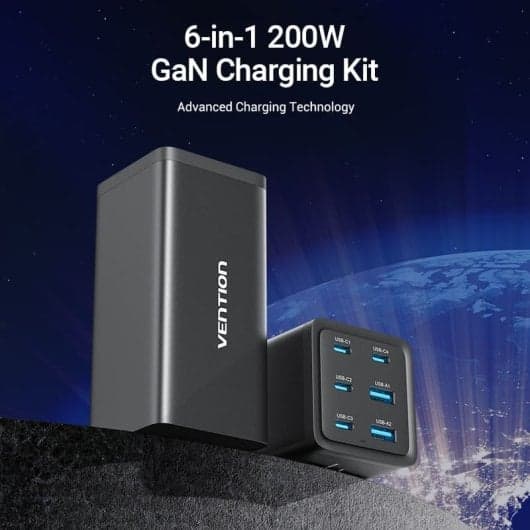 Vention FENB0-EU Cargador de Pared 4xUSB Tipo-C 2xUSB 200W