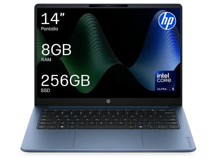 Portátil HP OmniBook 3 AI 14" 2K (Intel Core Ultra 5 225U con NPU, 8GB RAM, 256GB SSD, chasis ligero, Sin SO, Sin cargador, en tienda)