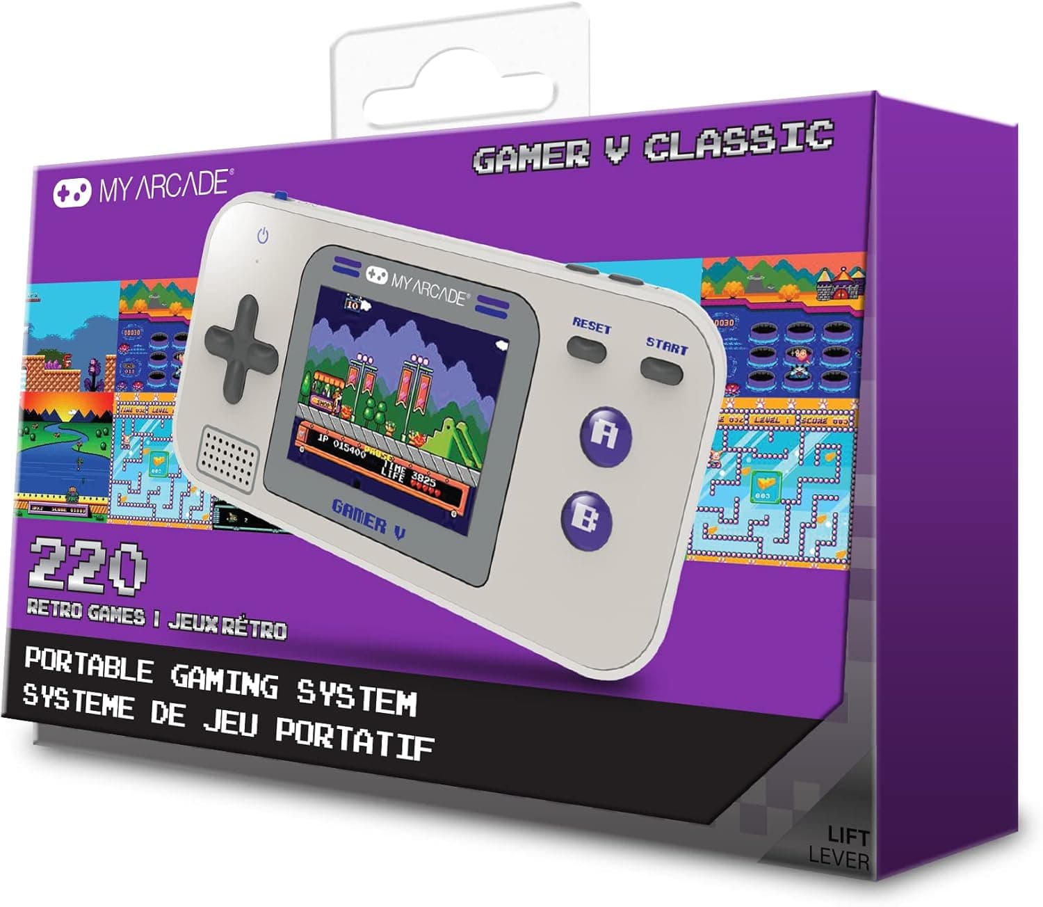 My Arcade Gamer V Classic Consola Portátil Retro – 220 Juegos Integrados, Pantalla LCD Color de 2,5", Gris y Púrpura