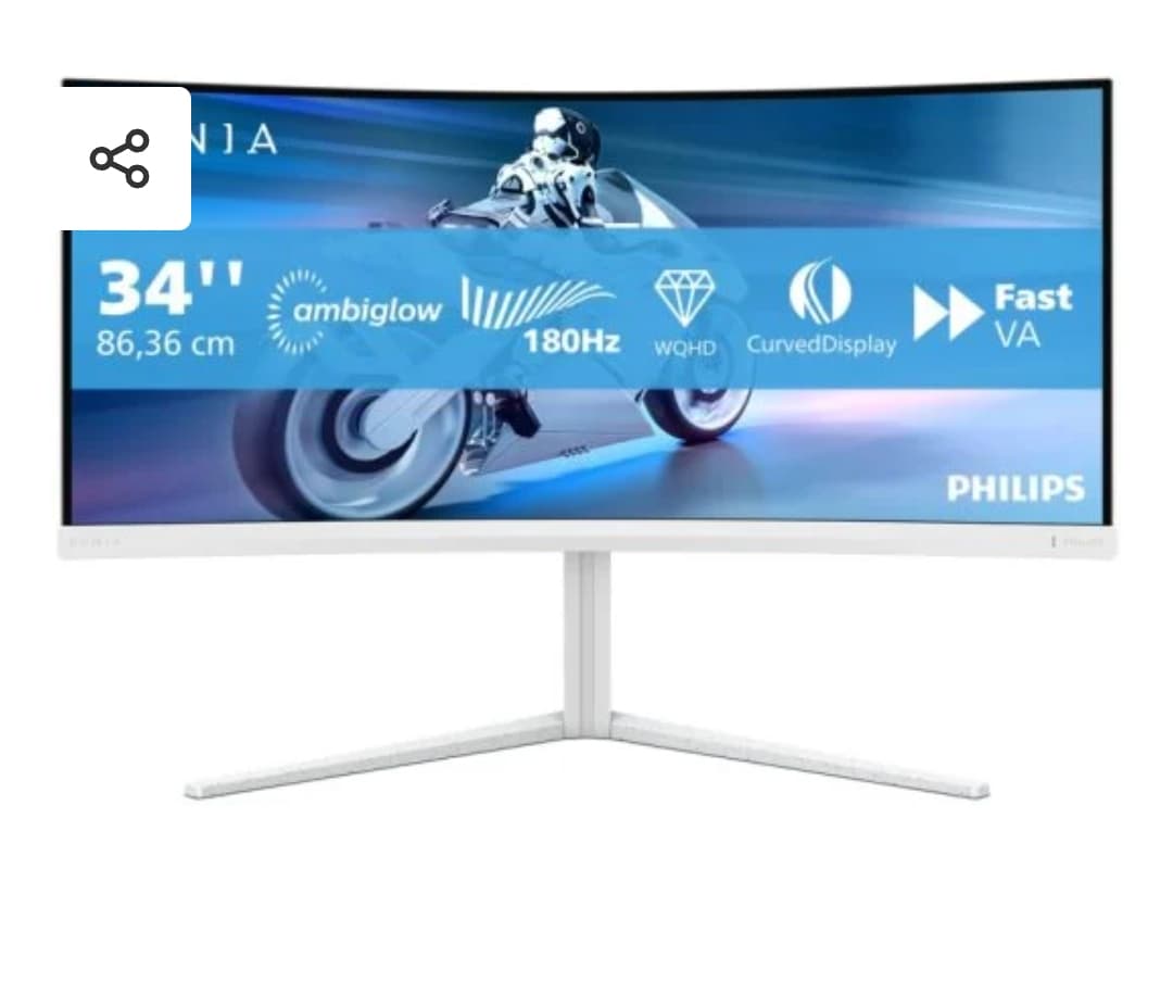 Monitor Philips Evnia 34M2C5501A/00 34" LED Fast VA QHD 180Hz Altavoces Altura Ajustable FreeSync Curva
