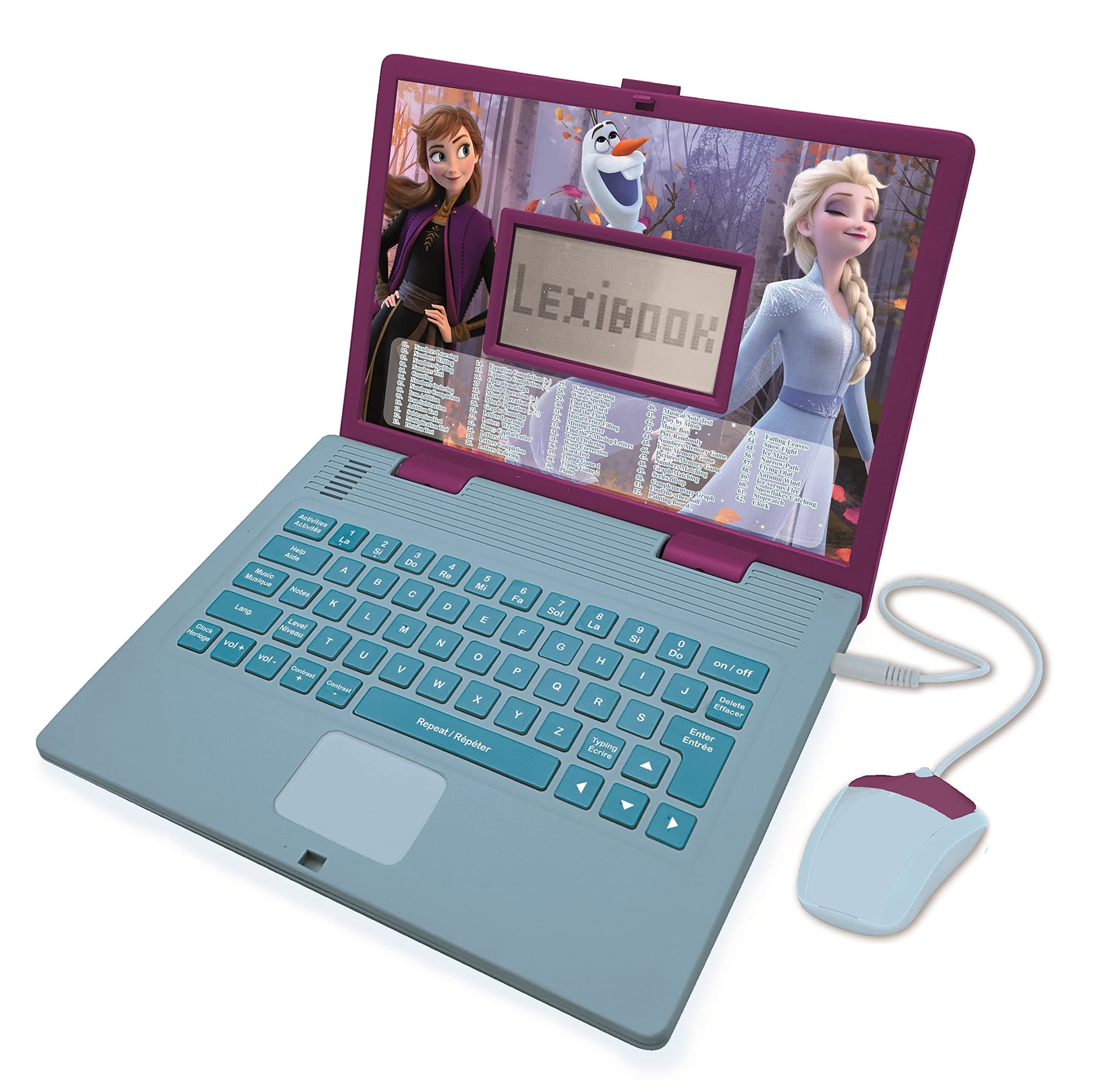 Lexibook Disney Frozen 2 - Ordenador portátil Educativo y bilingüe francés/inglés - Juguete para niñas con 124 Actividades para Aprender