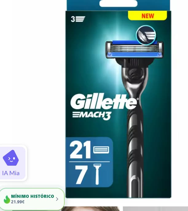 CUIDADO PERSONAL / AFEITADO: ¡Pack Ahorro Gillette Mach3 con 7 maquinillas y 21 recambios por solo 21,99 € (1,05 €/unidad)envío gratis!