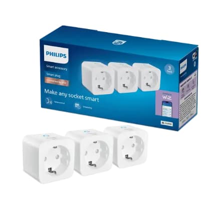 Pack de 3 Enchufes Inteligentes Philips SmartLighting (Wi-Fi + Bluetooth | App WiZ | Compatible con Matter, Alexa, Google Home y Apple Home)