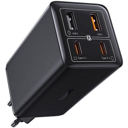 Cargador Baseus GaN6 Pro 100W 2x USB-C 2x USB-A cable USB-C 1 m negro