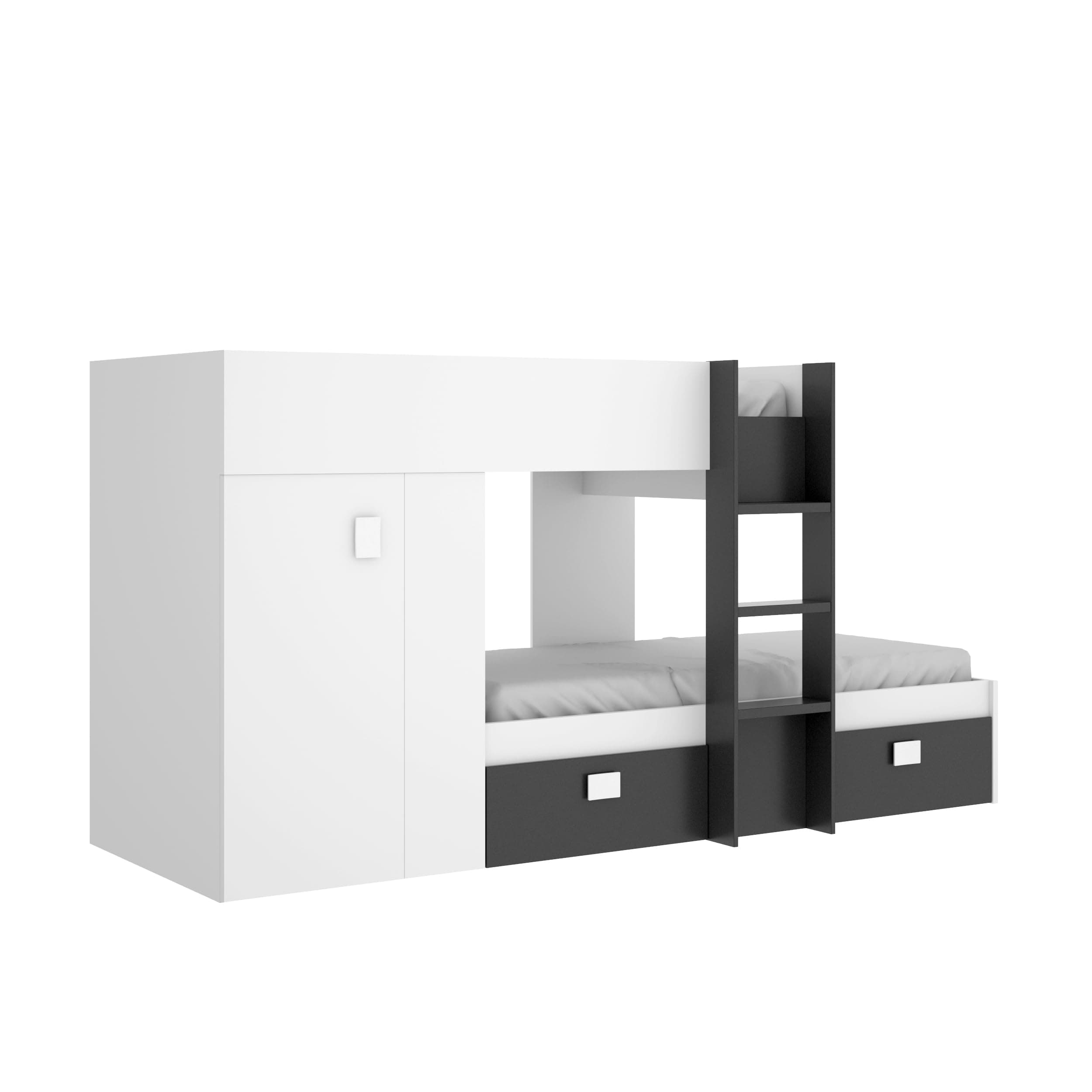 DEKIT GRUPO RIMOBEL GROE - Cama Tren con 2 camas juveniles - Blanco / Grafito - 150x271x111 cm