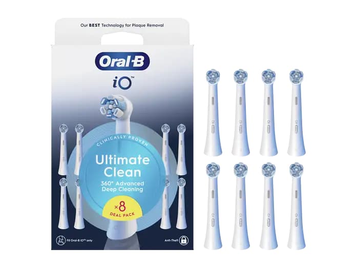 Recambio para cepillo dental - Oral-B iO Ultimate Clean, Pack De 8 Unidades, Blanco