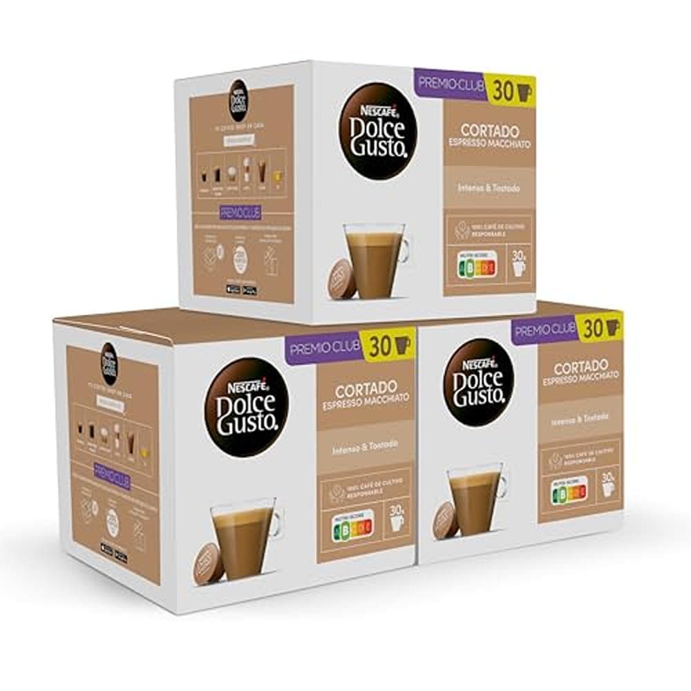 NESCAFÉ Dolce Gusto Cortado - Cápsulas de Café, 90 Cápsulas (3x30) - Notas de almendra tostada - Originales. para cafeteras Dolce Gusto
