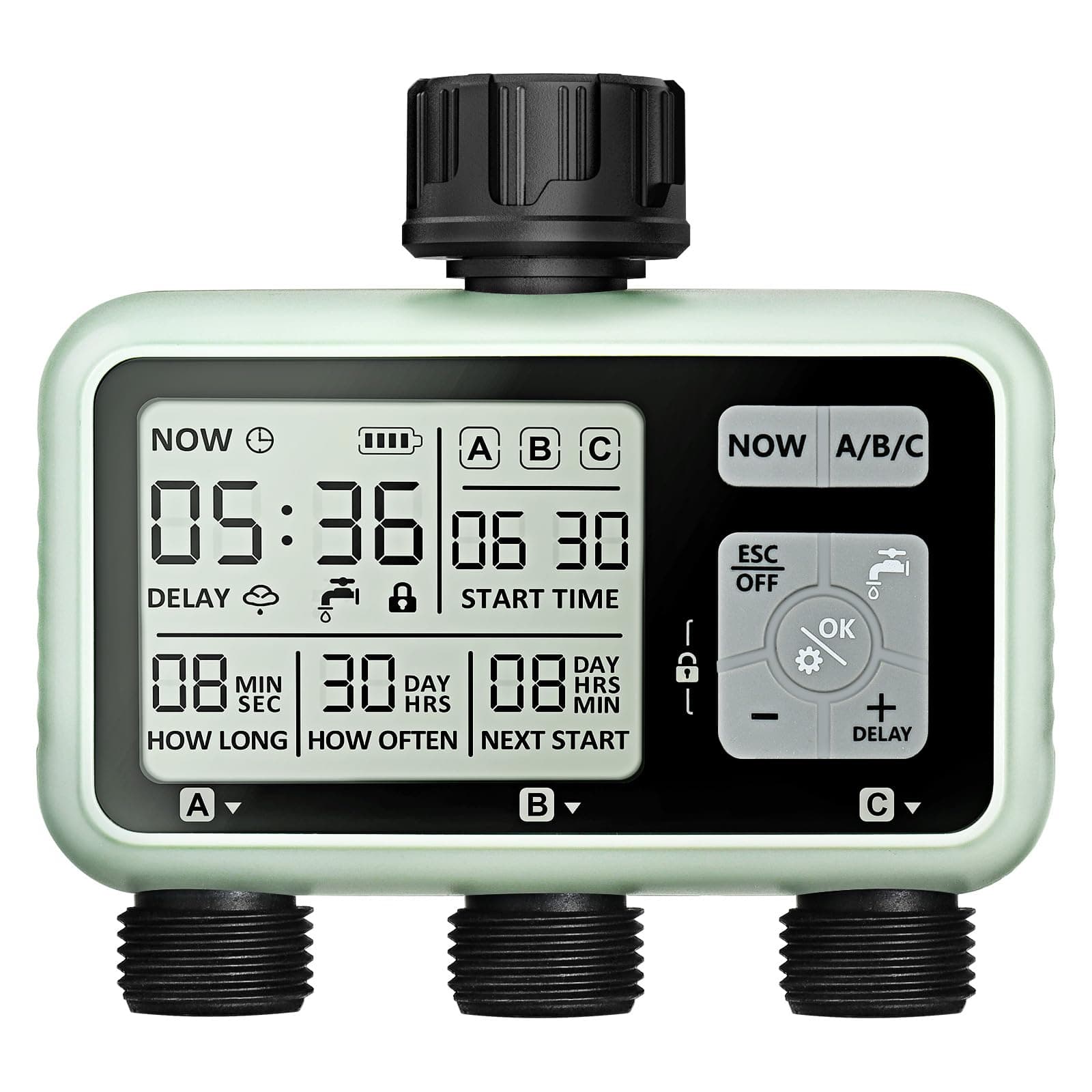 Riego automático pantalla digital con 3 salidas controladas independientemente