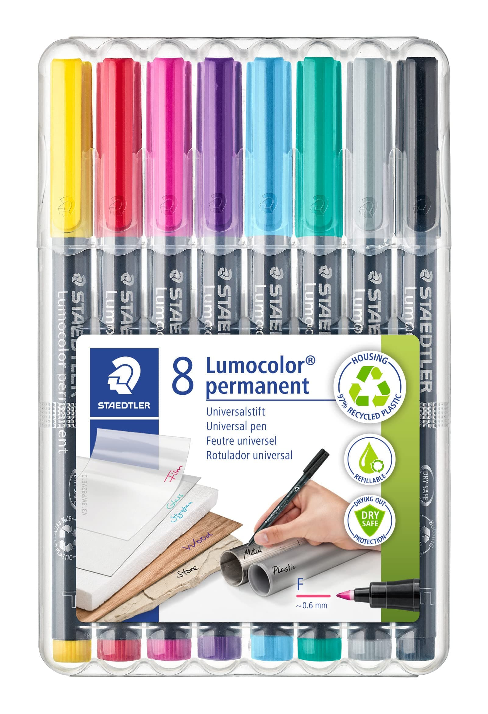 STAEDTLER Lumocolor 318 Rotuladores Permanentes Punta Fina 0,6 mm (Estuche 8 Colores)