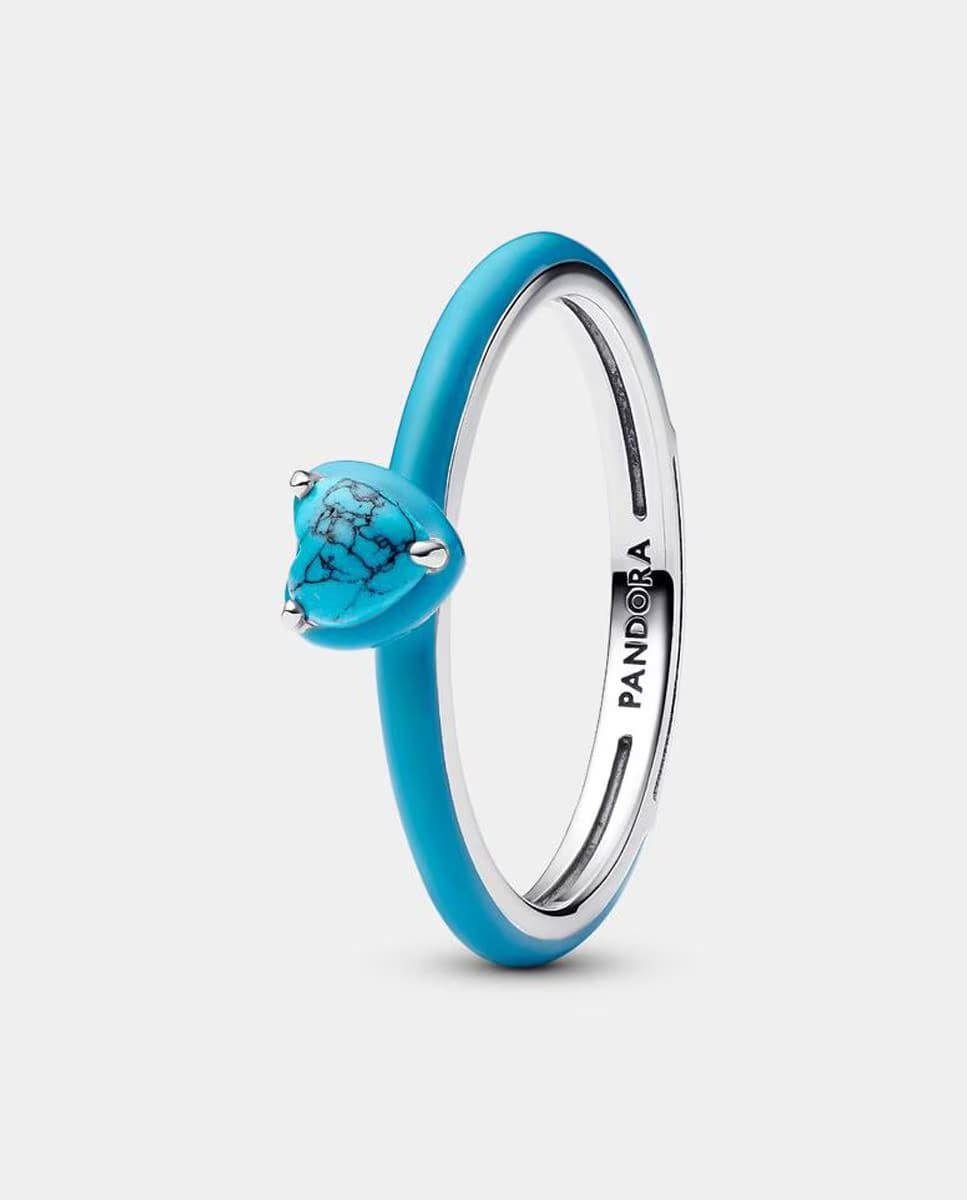 Anillo en plata de ley Gema Corazón Color Turquesa Azul PANDORA
