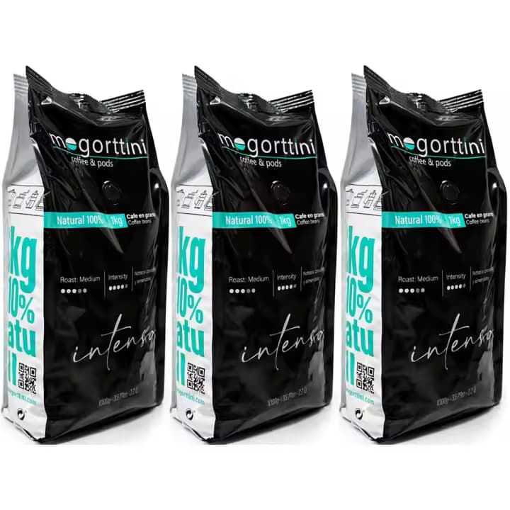 Mogorttini- Pack 3 Kilos Café en grano espresso Intenso natural -Ideal para Profesional, Hostelería y Grandes Consumidores