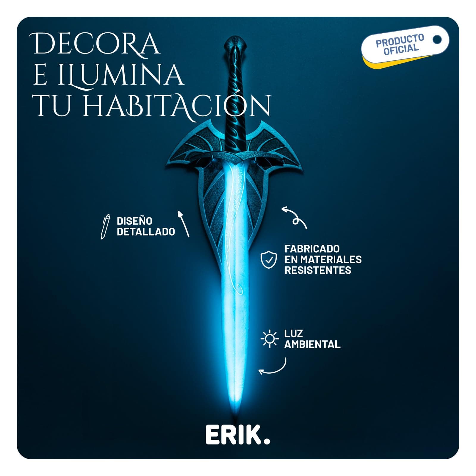 Lámpara de pared Dardo de El Señor de los Anillos con luz LED azul y batería recargable por USB-C
