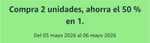 Compra 2 unidades, ahorra el 50 % en 1