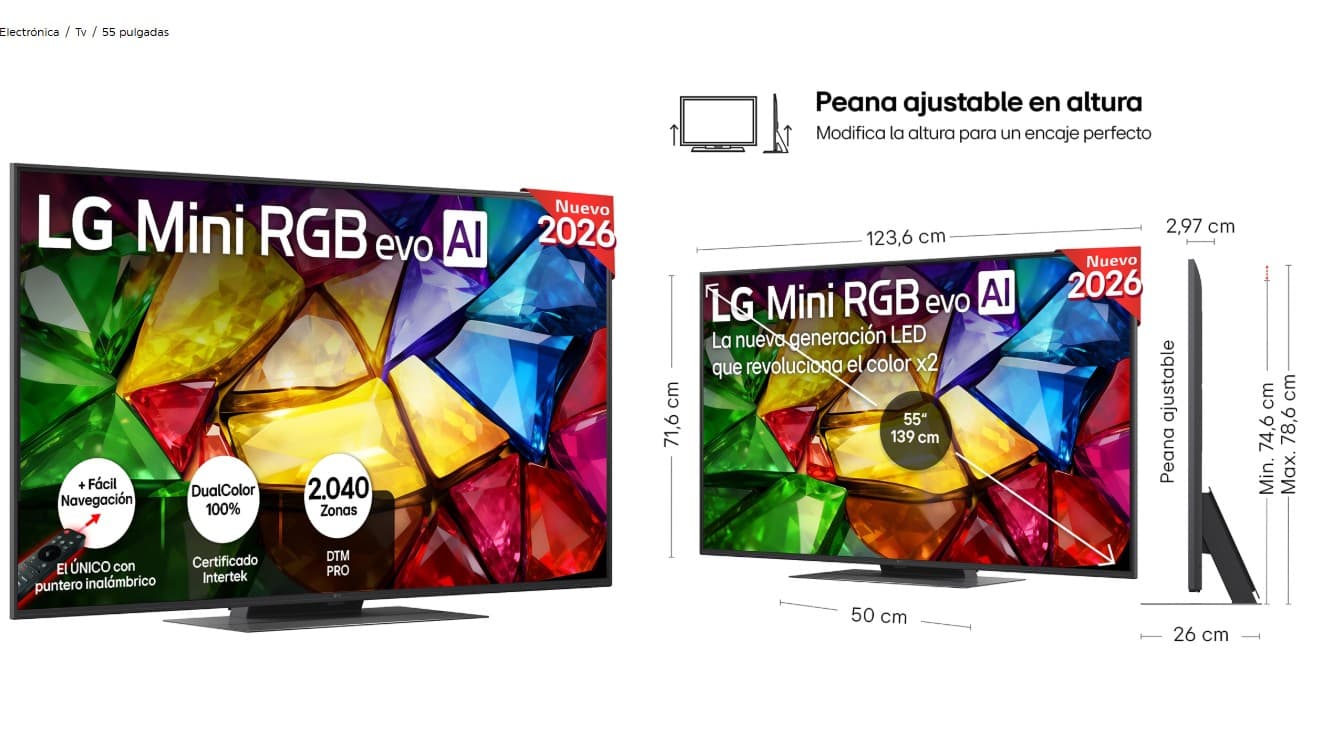 TV RGB Mini LED 139 cm (55") LG 55MRGB88B6B 4K, Smart TV, AI, MRGB88 Gris oscuro / Negro