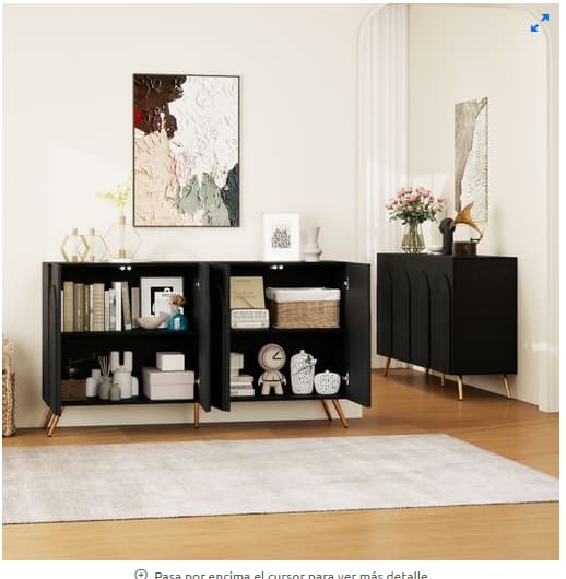 Sweiko Mueble De Almacenamiento Negro De Diseño Mid-century, Con Puertas Arqueadas, Patas Metálicas Doradas, 3 Cajones Y 3 Estantes Ajust..