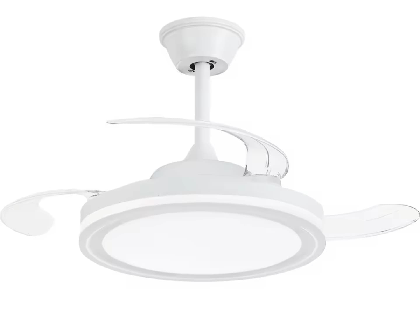 NARVI Ventilador de techo Blanco, tamaño Ø50 cm, 3 Palas retráctiles transparentes, Motor DC 30W, LED 45W x2, Luz Regulable en intensidad