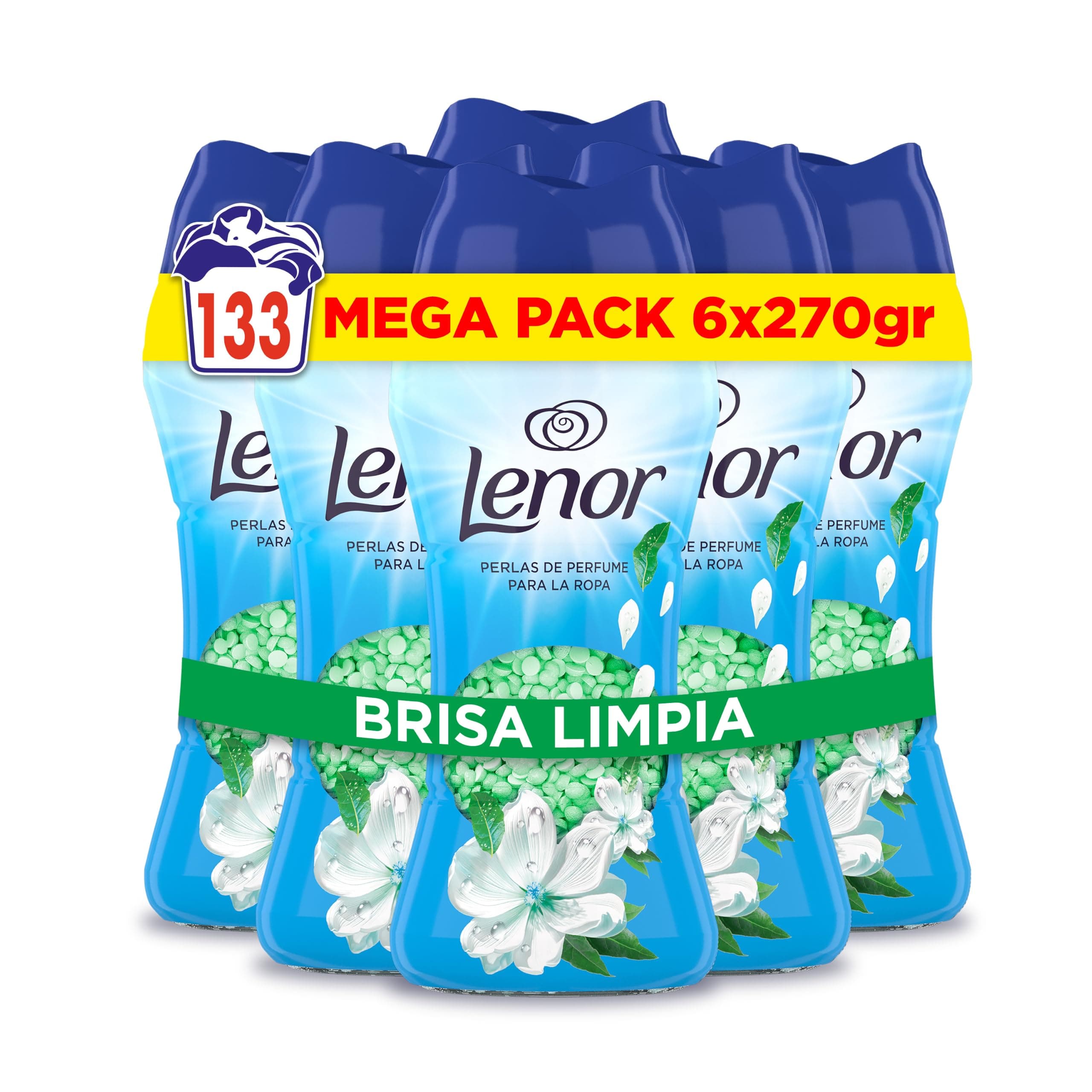 Lenor Perlas De Perfume para la Ropa, 133 Lavados (6 x 270g), Brisa Marina Y Jazmín, Edición Limitada Costa Mediterranea