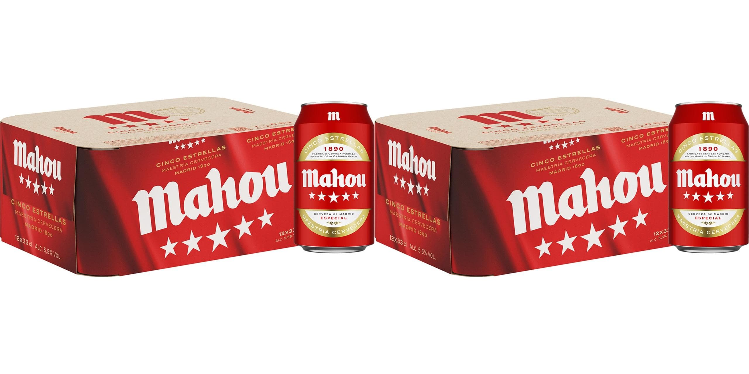 2 x Pack 12 latas MAHOU 5 ESTRELLAS Cerveza rubia especial