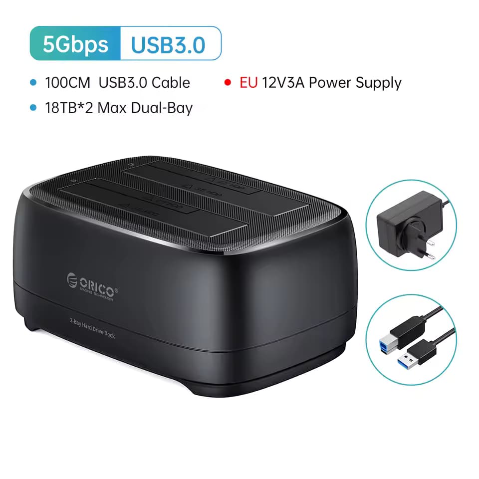 Estación de doble bahía Orico para HDD/SSD 2.5-3.5″, la mejor estación para tus copias de seguridad