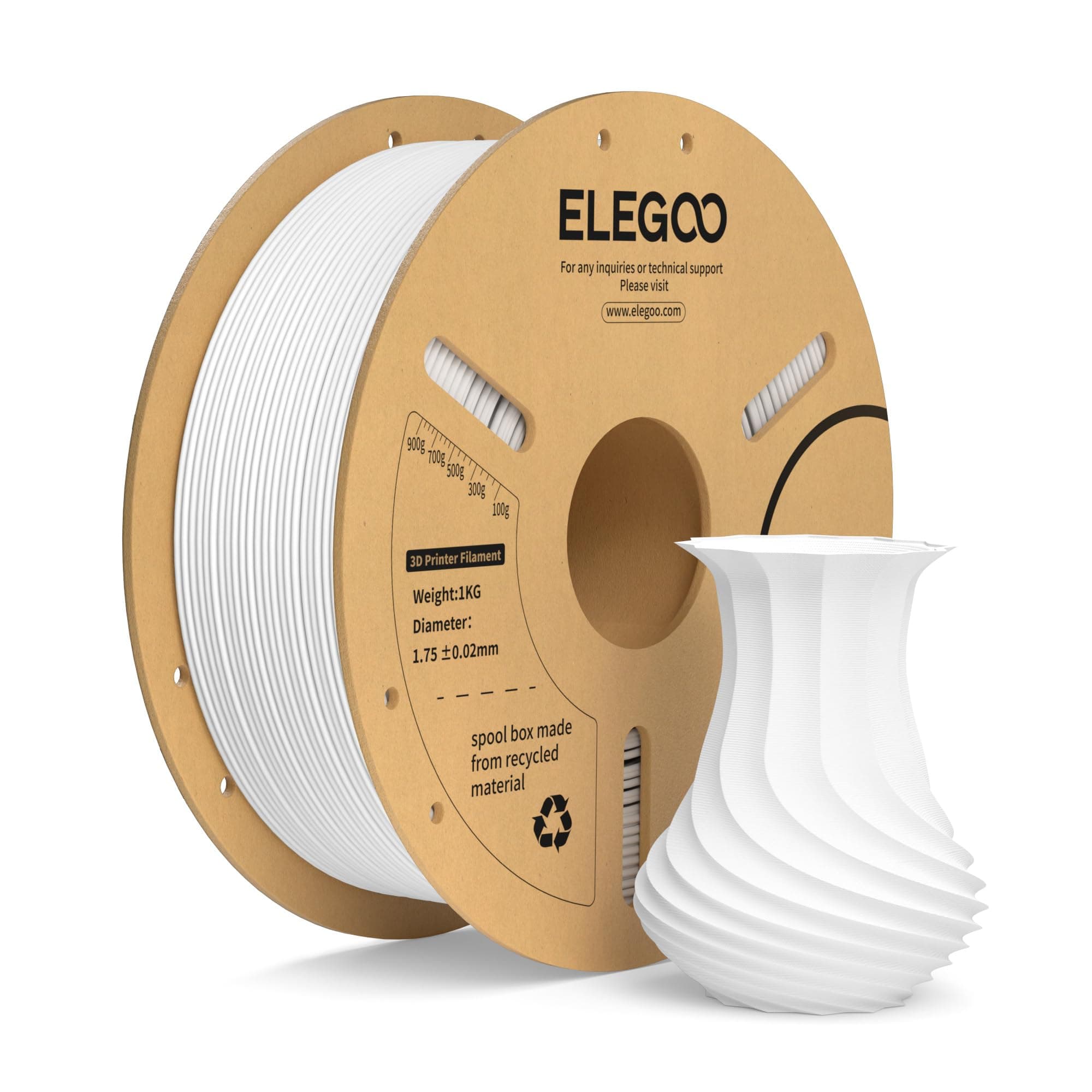 ELEGOO Filamento PLA+ 1.75 1KG Blanco PLA Plus para Impresora 3D