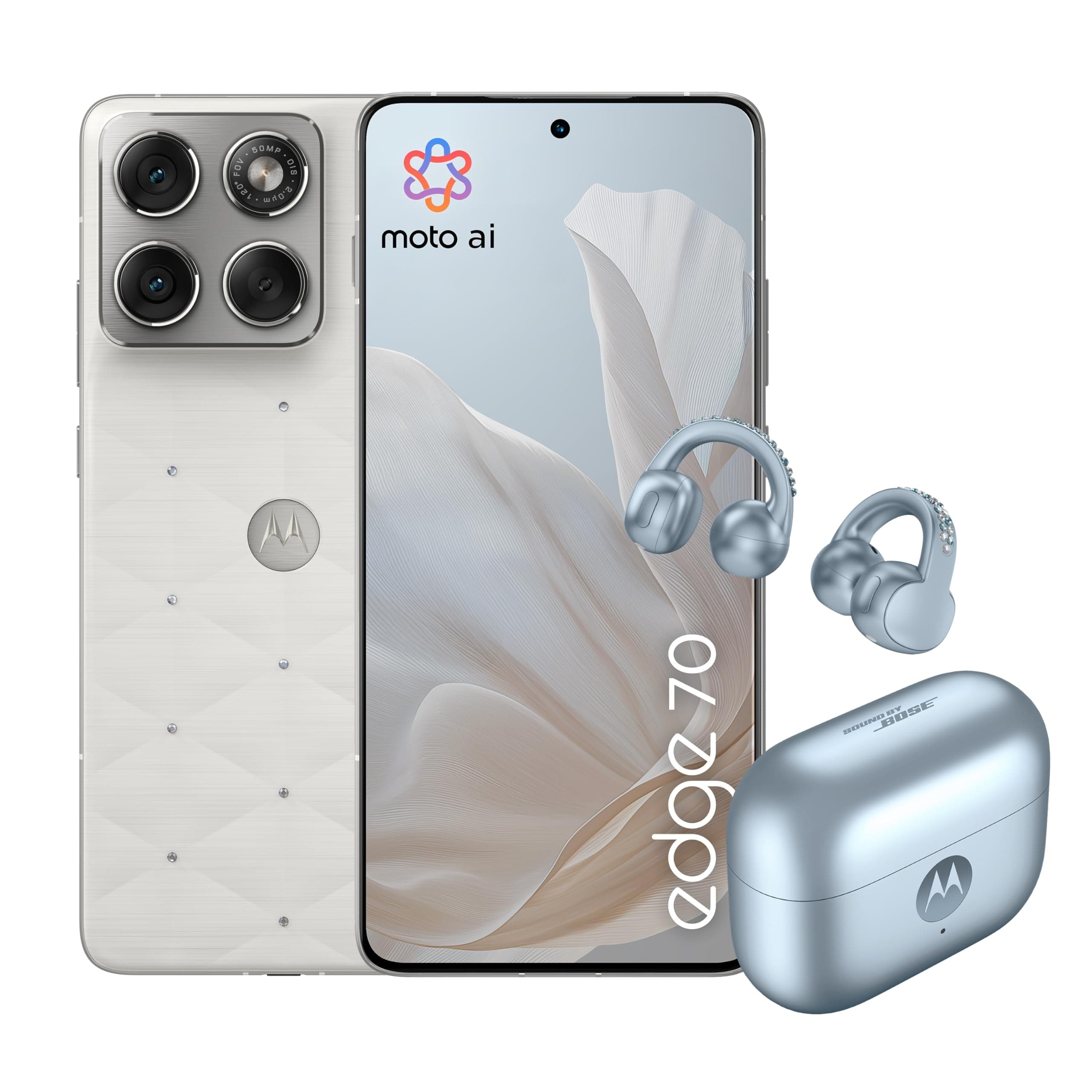 Motorola Edge 70 y Moto Buds Loop con Cristales Swarovski (12/512 GB,Doble 50 MP + cámara Flicker, Selfie ,4800 mAh, Pantalla 6,67" 120Hz
