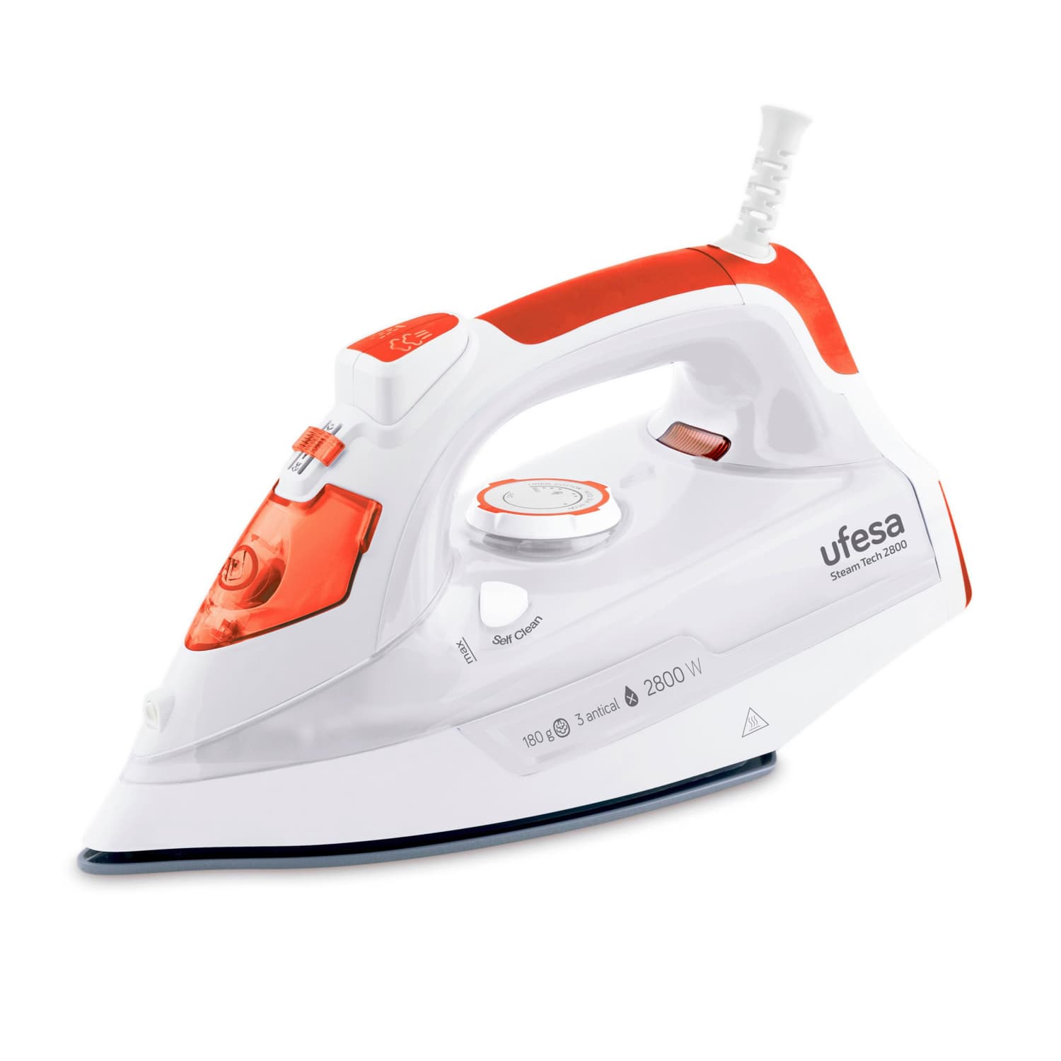 Plancha de Vapor Ufesa Steam Steach, 2800 W, Sistema antigoteo, Golpe de Vapor 180 g/m - Blanca y Naranja