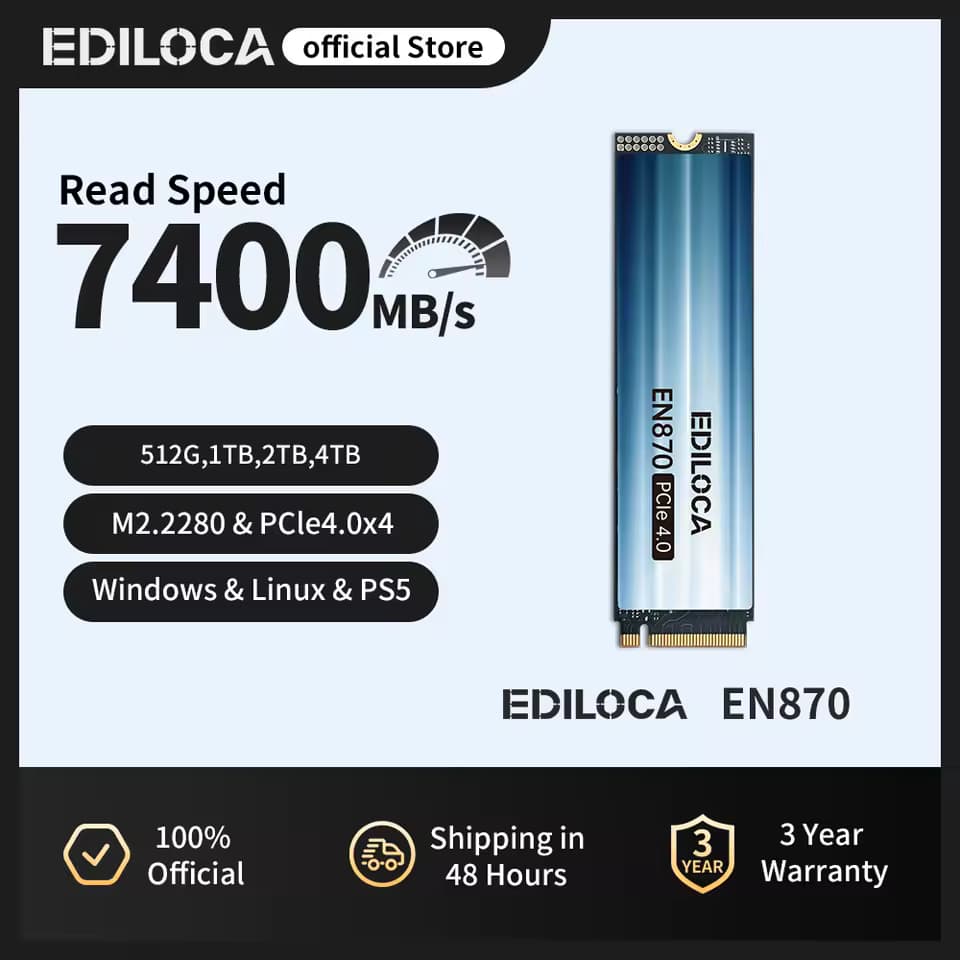 SSD 1TB Ediloca EN870 NVMe PCIe 4.0 – 7400/6300 MB/s – 111,62 € con PayPal y menos usando monedas