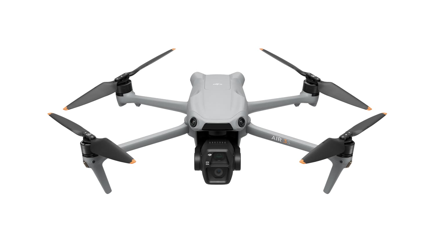 DJI Air 3S, CMO 1", 45 min Autonomía, Vídeos 4K/60 fps HDR, Doble Cámara, Panorámica Libre, Detección Obstáculos en Escenas Nocturnas, Gris