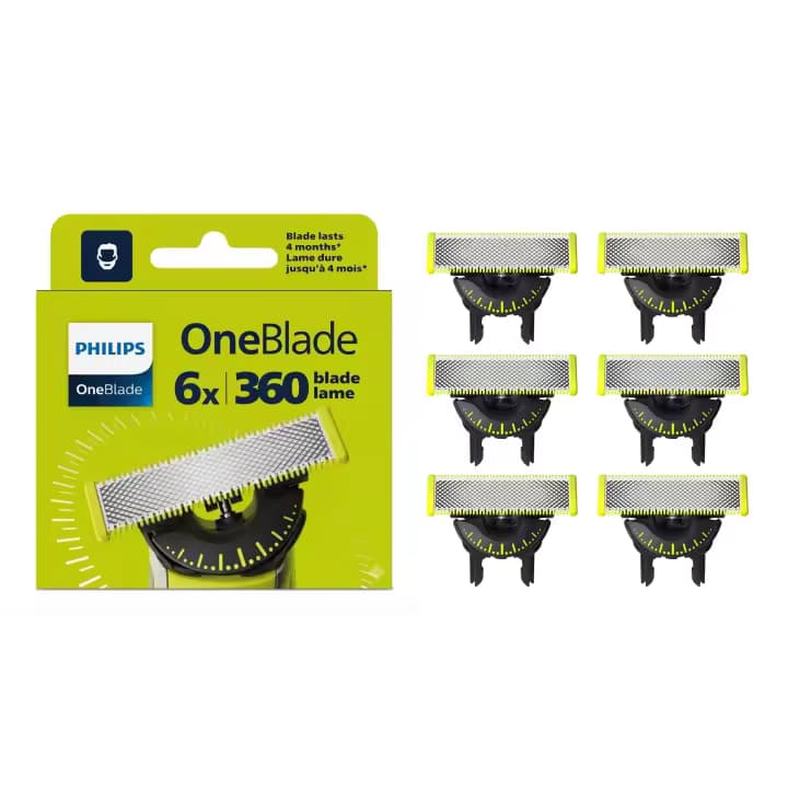 6 Recambios Philips OneBlade Original 360 cuchillas, compatible con todos los mangos