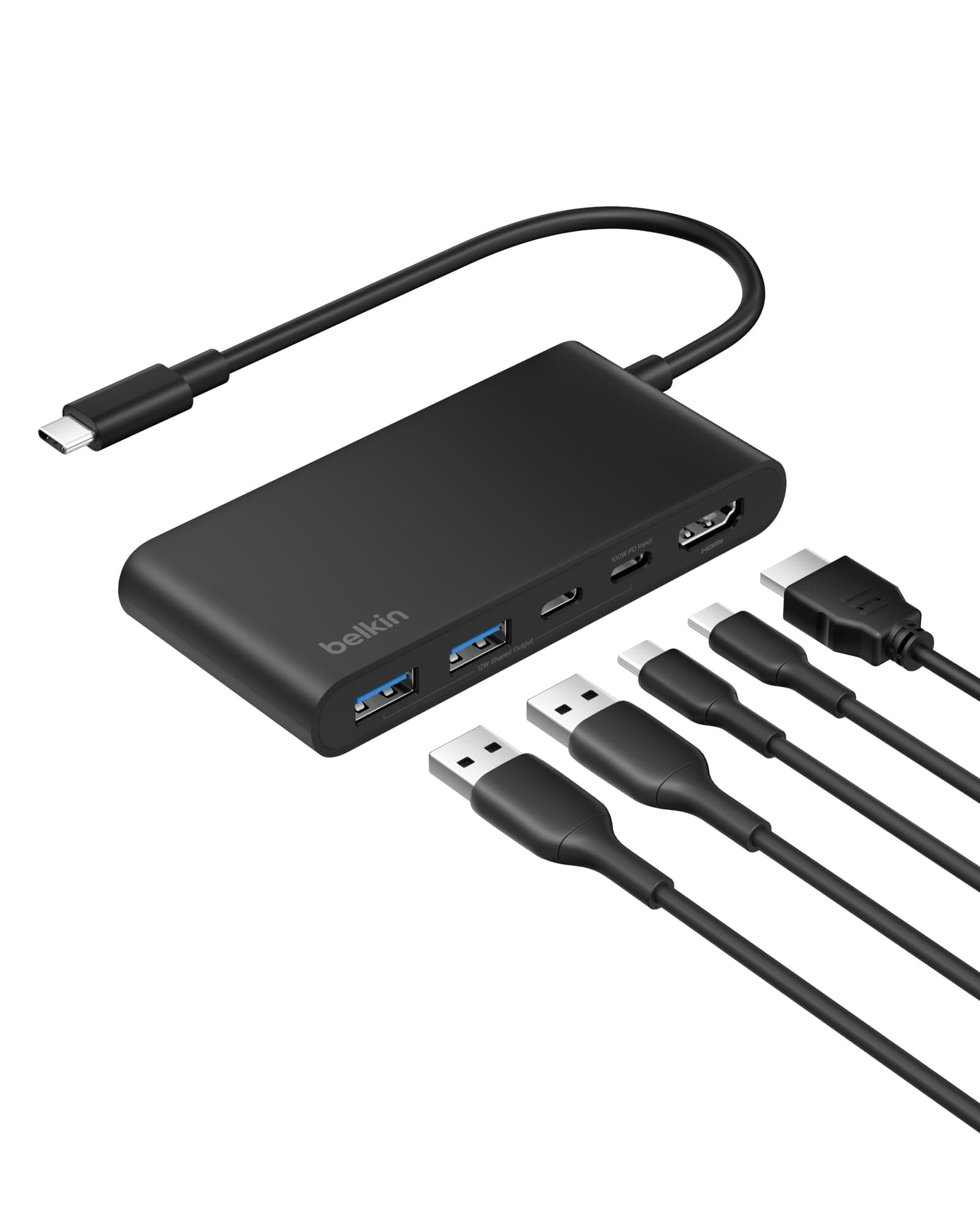 BELKIN Hub USB C de 5 Puertos con 1 HDMI 4K a 60 Hz PD a 100W Transferencias de 5 Gbps Adaptador USB C Multipuerto (Reaco Como Nuevo)