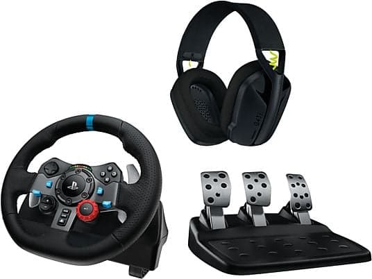 Volante - Logitech G G29 + Auriculares gaming G435, Force Feedback, Pedales, PS5, PS4, PC, Micrófono, Bluetooth, Inalámbricos, Negro