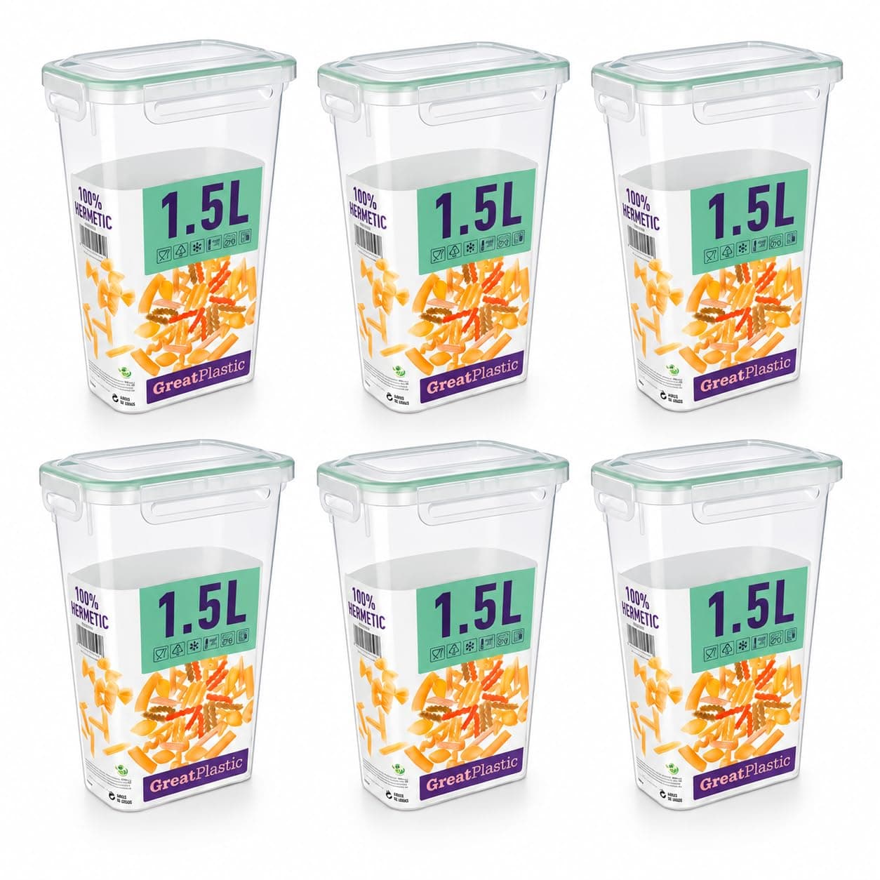 Recipientes Herméticos Pack 6 1,5L con Tapa